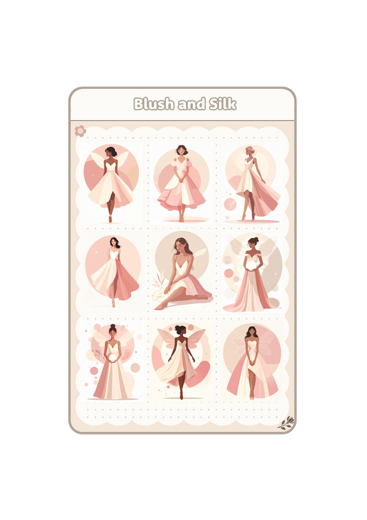 Blush and Silk Sticker Sheet | 9 Elegante Vinyl Sticker Pastell